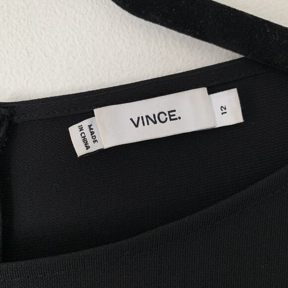 Vince Womens Black Long-Sleeve A-Line Shift Dress Back Zipper Closure Size 12 - Picture 3 of 9